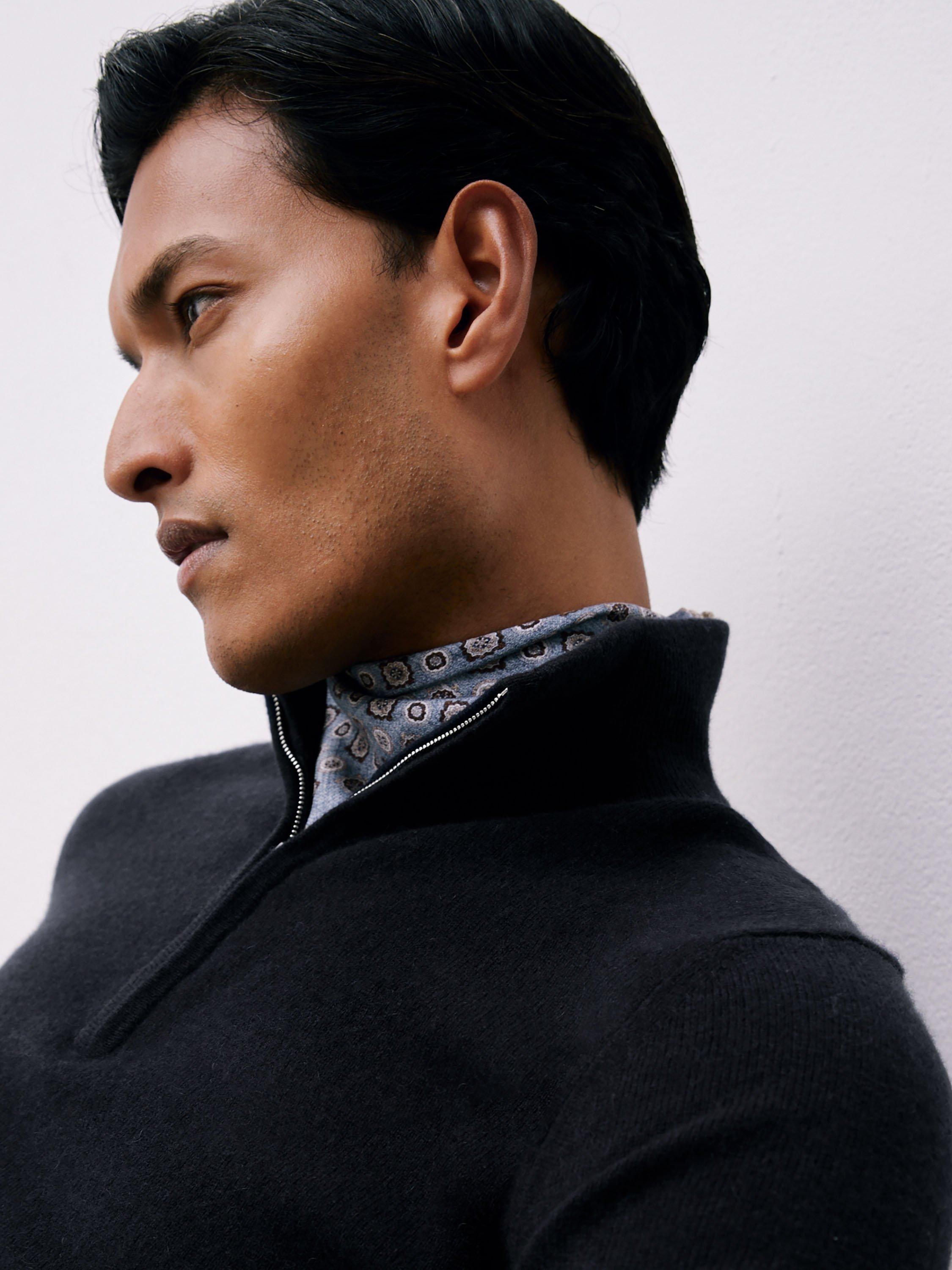 Product image 4 of 5, which shows Reiss Royal Half Zip Cashmere Jumper, Navy, XS