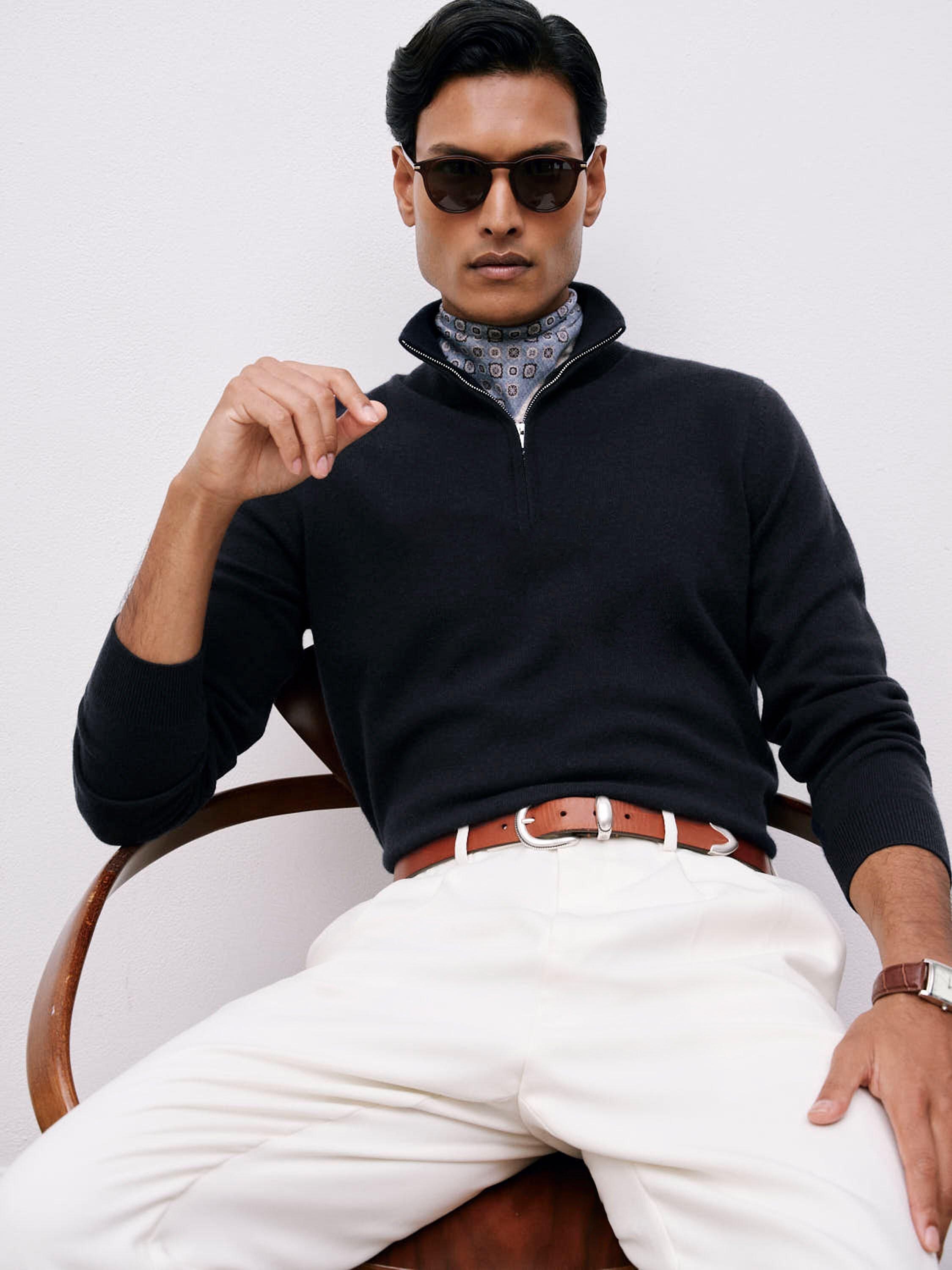 Product image 5 of 5, which shows Reiss Royal Half Zip Cashmere Jumper, Navy, XS