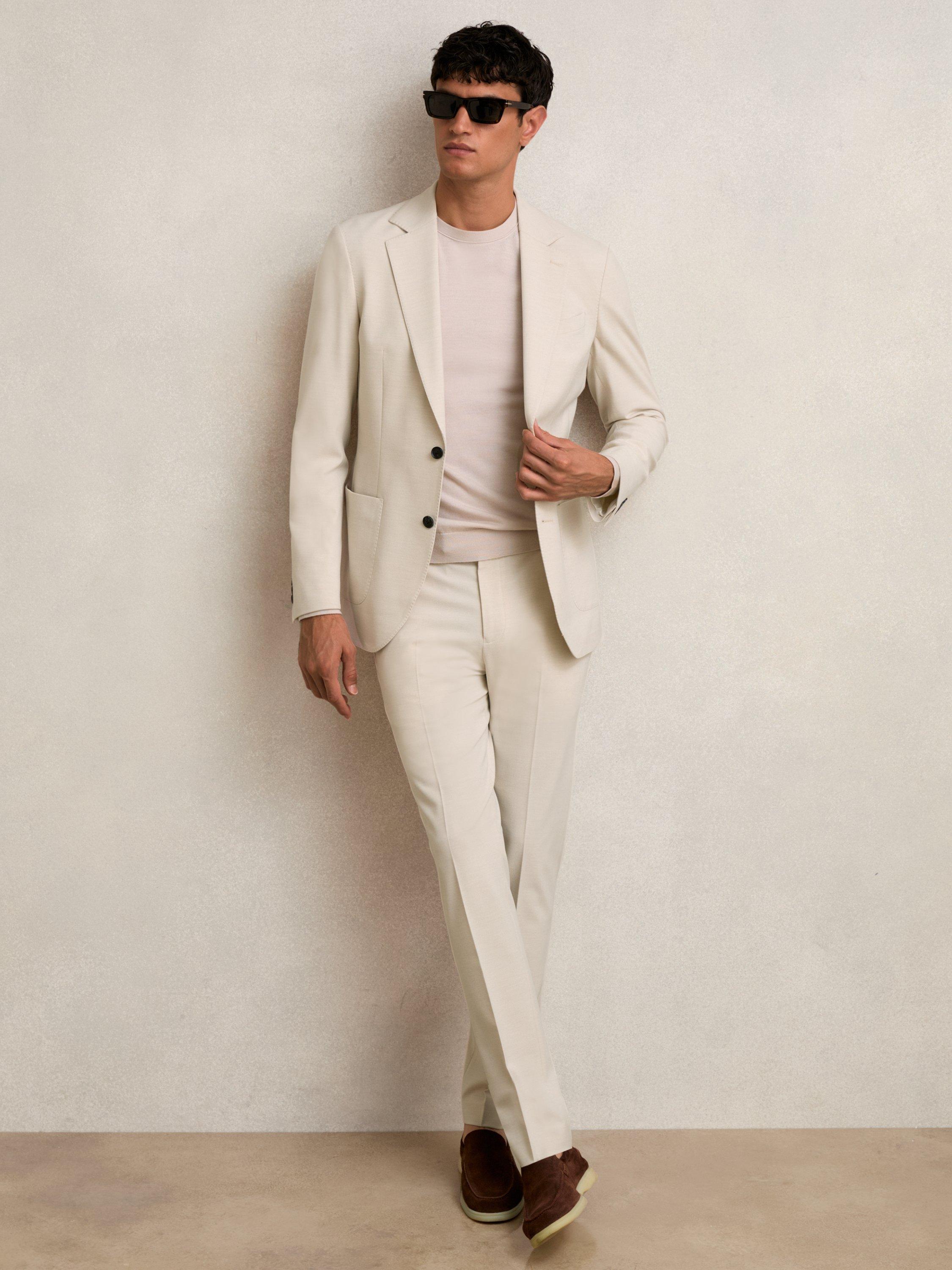 Product image 1 of 5, which shows Reiss Found Tapered Trousers, Stone, 28R