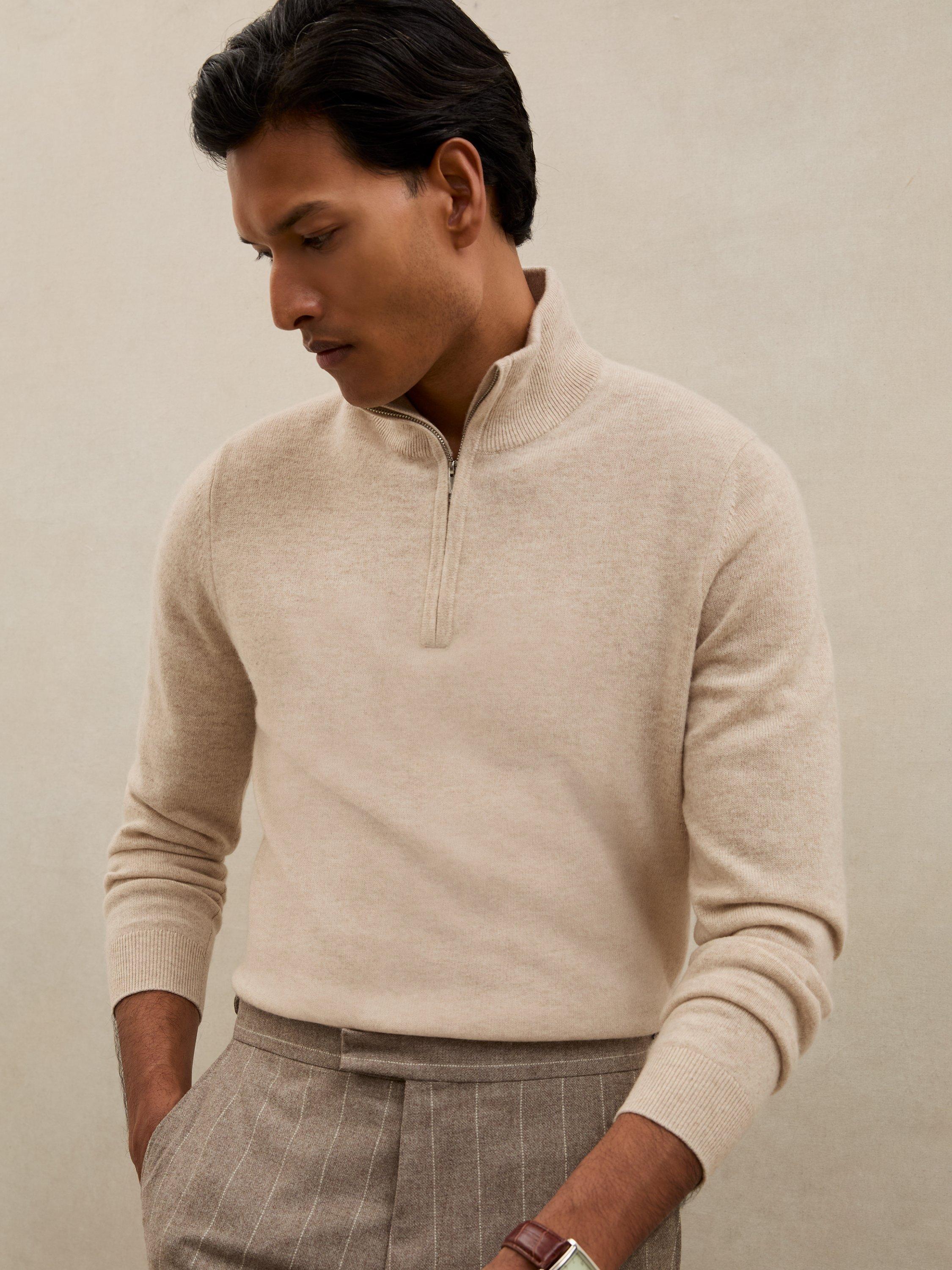 Reiss Royal Half Zip Cashmere Jumper, Oatmeal Melange