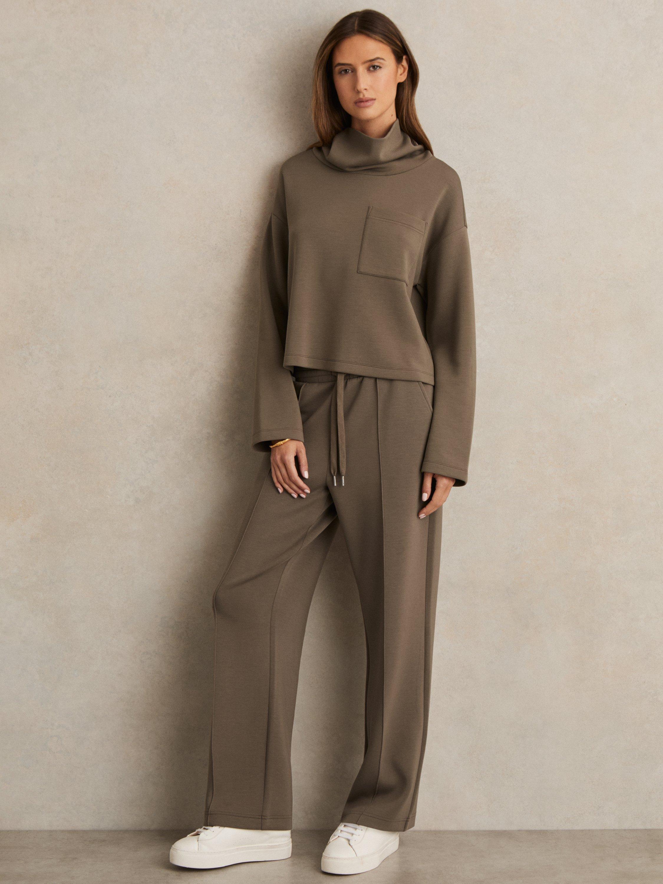 Product image 1 of 5, which shows Reiss Petite Jemma Wide Leg Joggers, Khaki Green, L