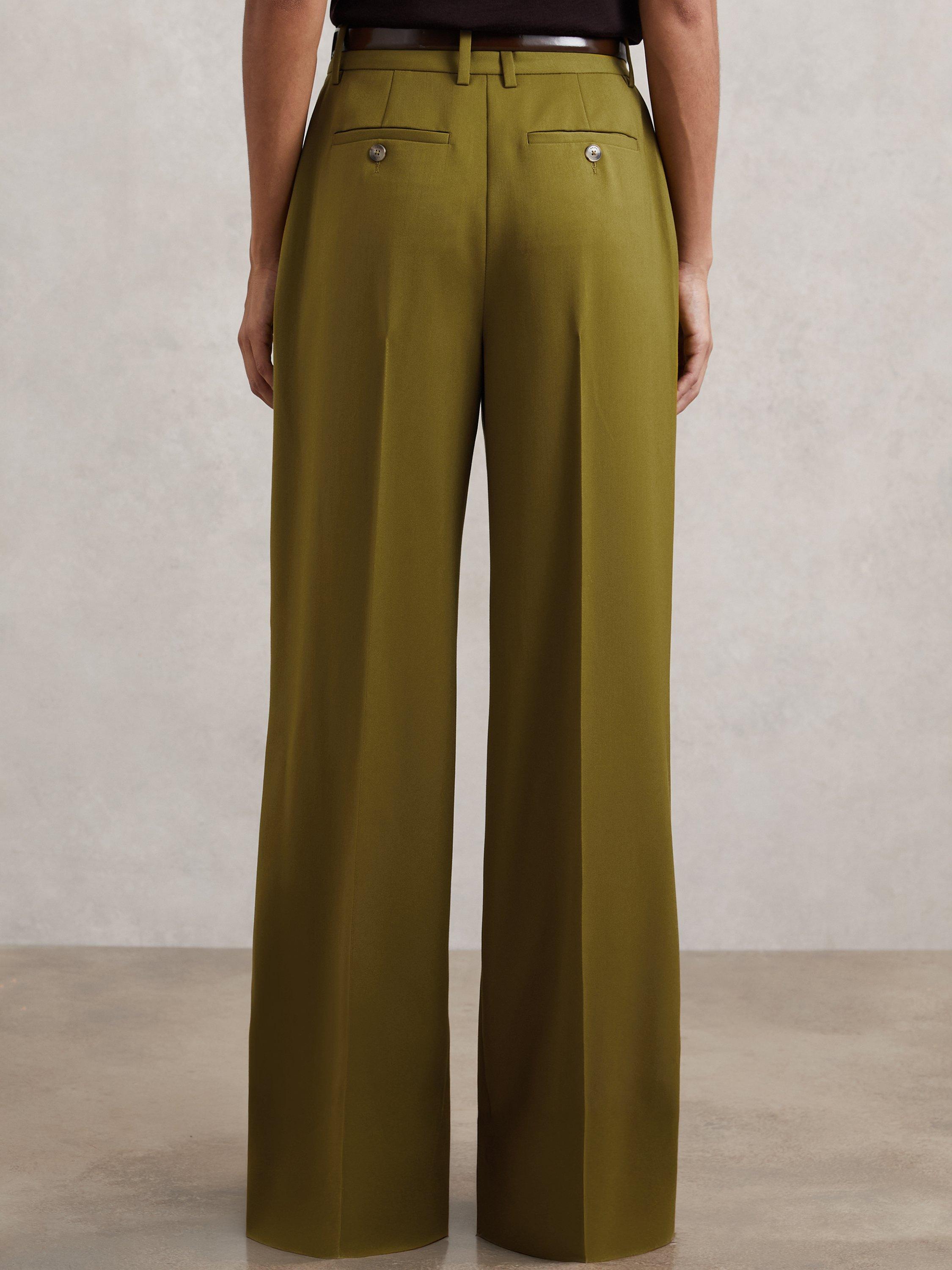 Product image 2 of 5, which shows Reiss Luisa Pintuck Wide Leg Trousers, Green, 8R