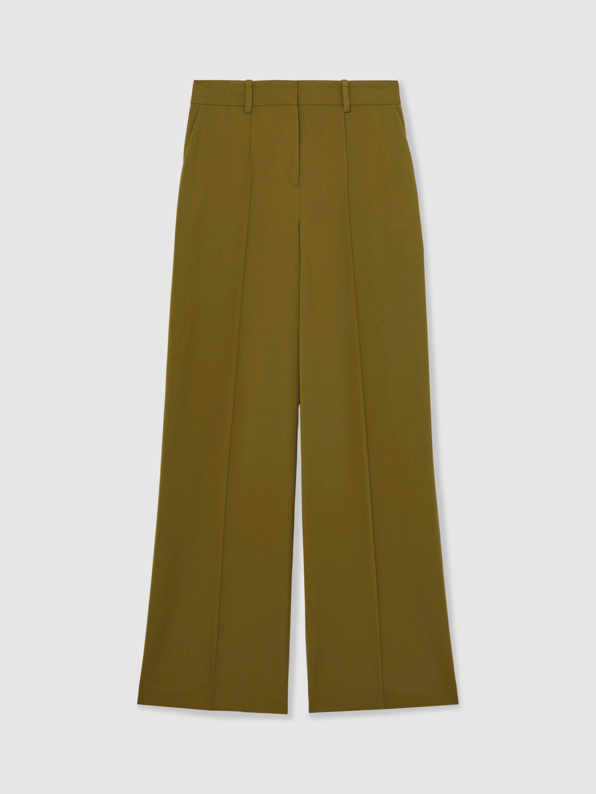 Product image 3 of 5, which shows Reiss Luisa Pintuck Wide Leg Trousers, Green, 8R
