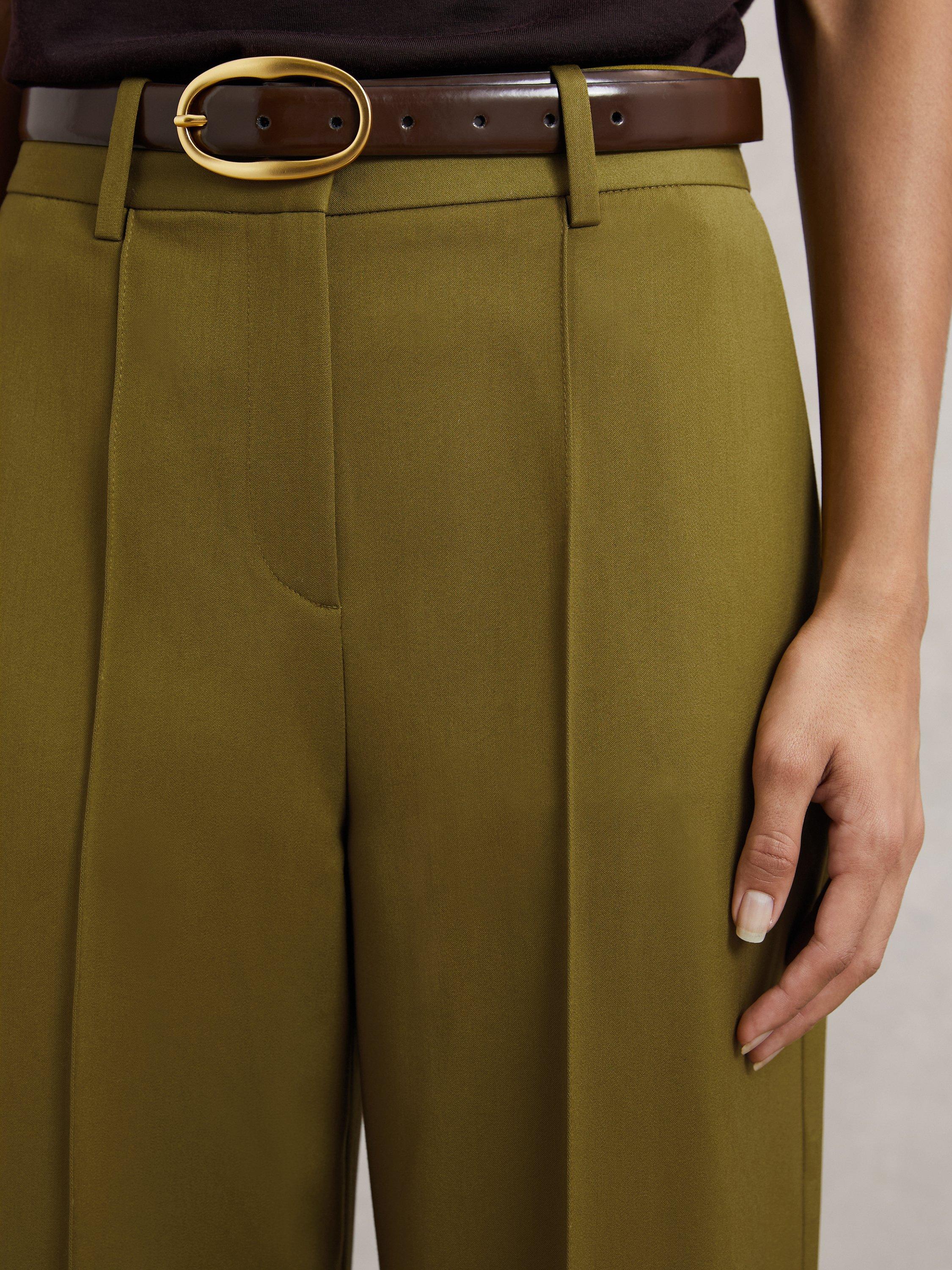 Product image 4 of 5, which shows Reiss Luisa Pintuck Wide Leg Trousers, Green, 8R