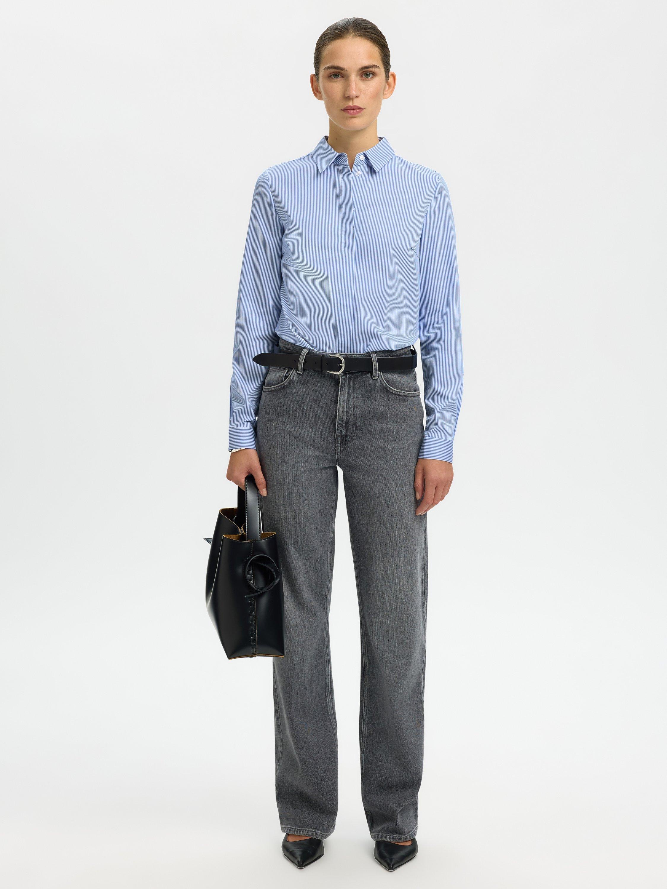 Product image 1 of 6, which shows Selected Romie Stripe Fitted Shirt, Bright White, 34