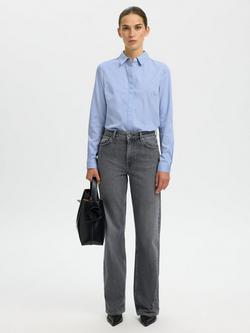 Selected Romie Stripe Fitted Shirt, Bright White - view 2, Bright White