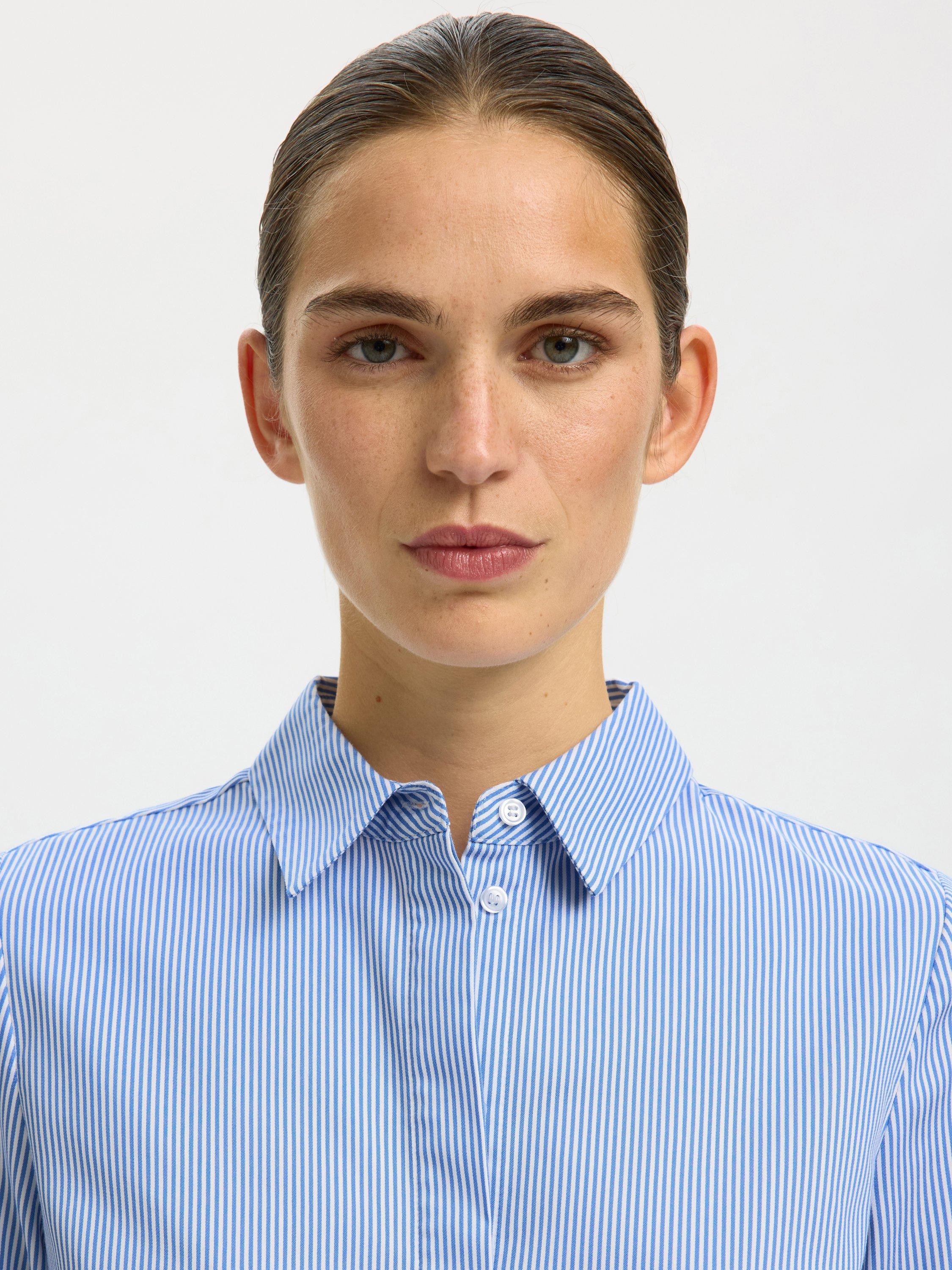 Product image 4 of 6, which shows Selected Romie Stripe Fitted Shirt, Bright White, 34