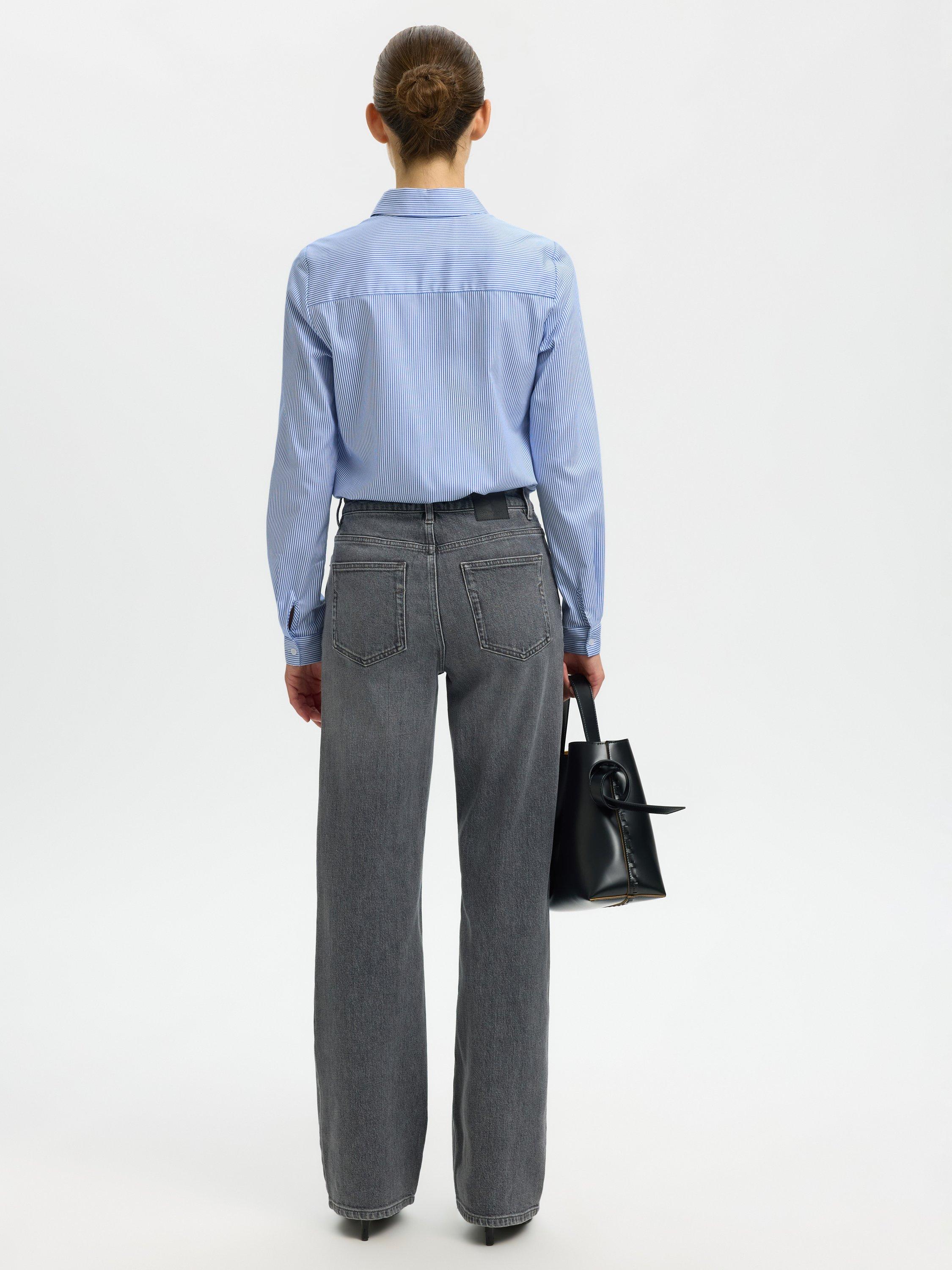 Product image 5 of 6, which shows Selected Romie Stripe Fitted Shirt, Bright White, 34