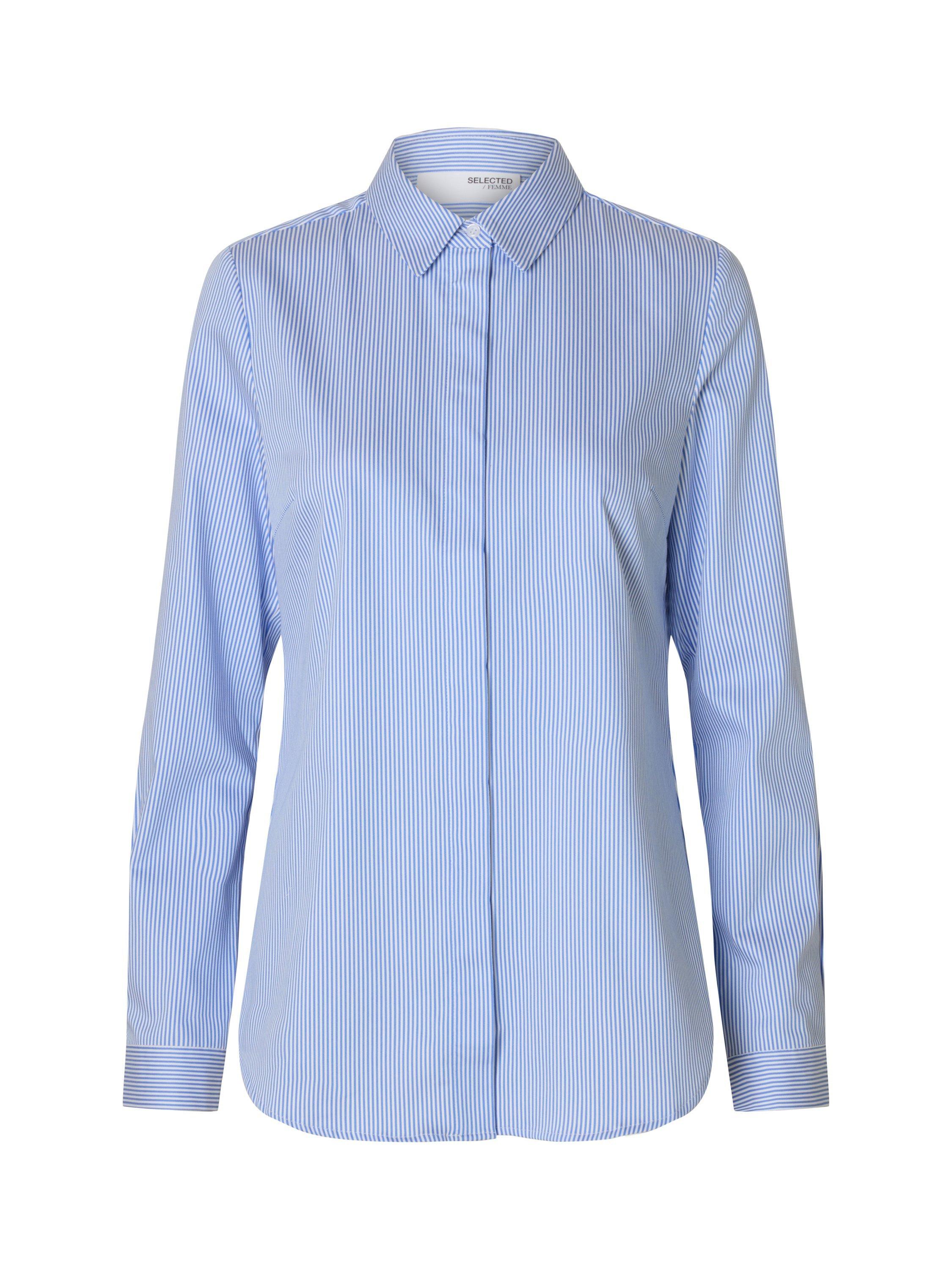 Product image 6 of 6, which shows Selected Romie Stripe Fitted Shirt, Bright White, 34