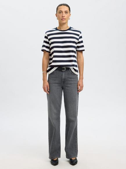 Selected Essential Stripe Boxy T-Shirt - view 2, Navy/White