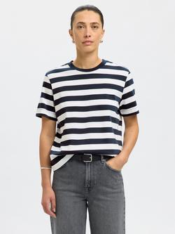 Selected Essential Stripe Boxy T-Shirt, Navy/White