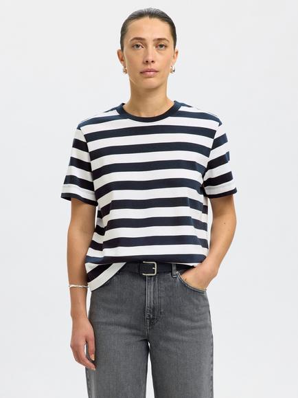 Selected Essential Stripe Boxy T-Shirt, Navy/White