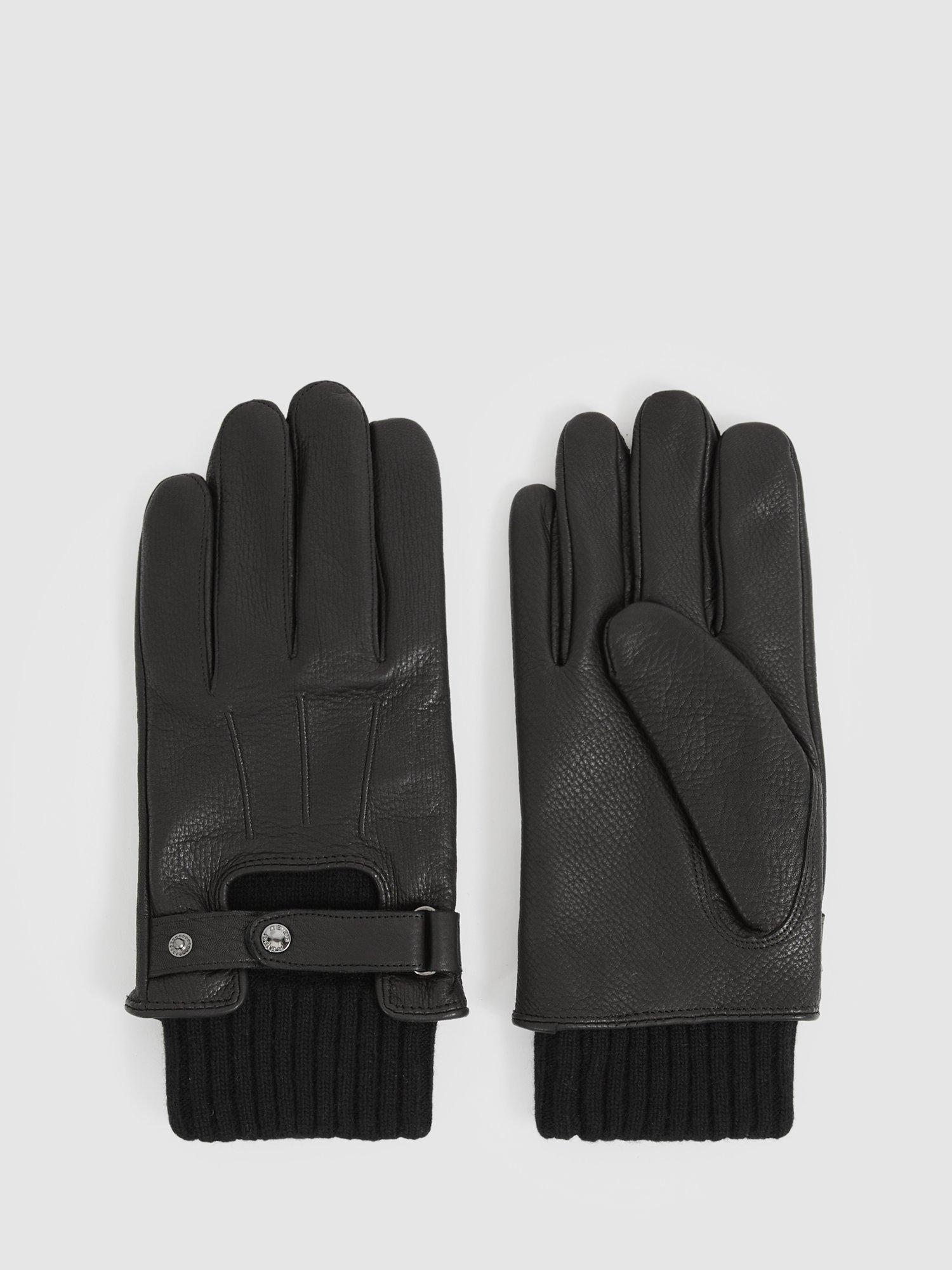 Product image 1 of 3, which shows Reiss Sanford Leather Gloves, Black, S