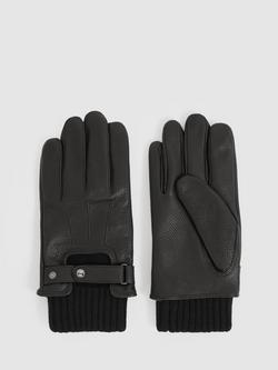 Reiss Sanford Leather Gloves, Black, Black