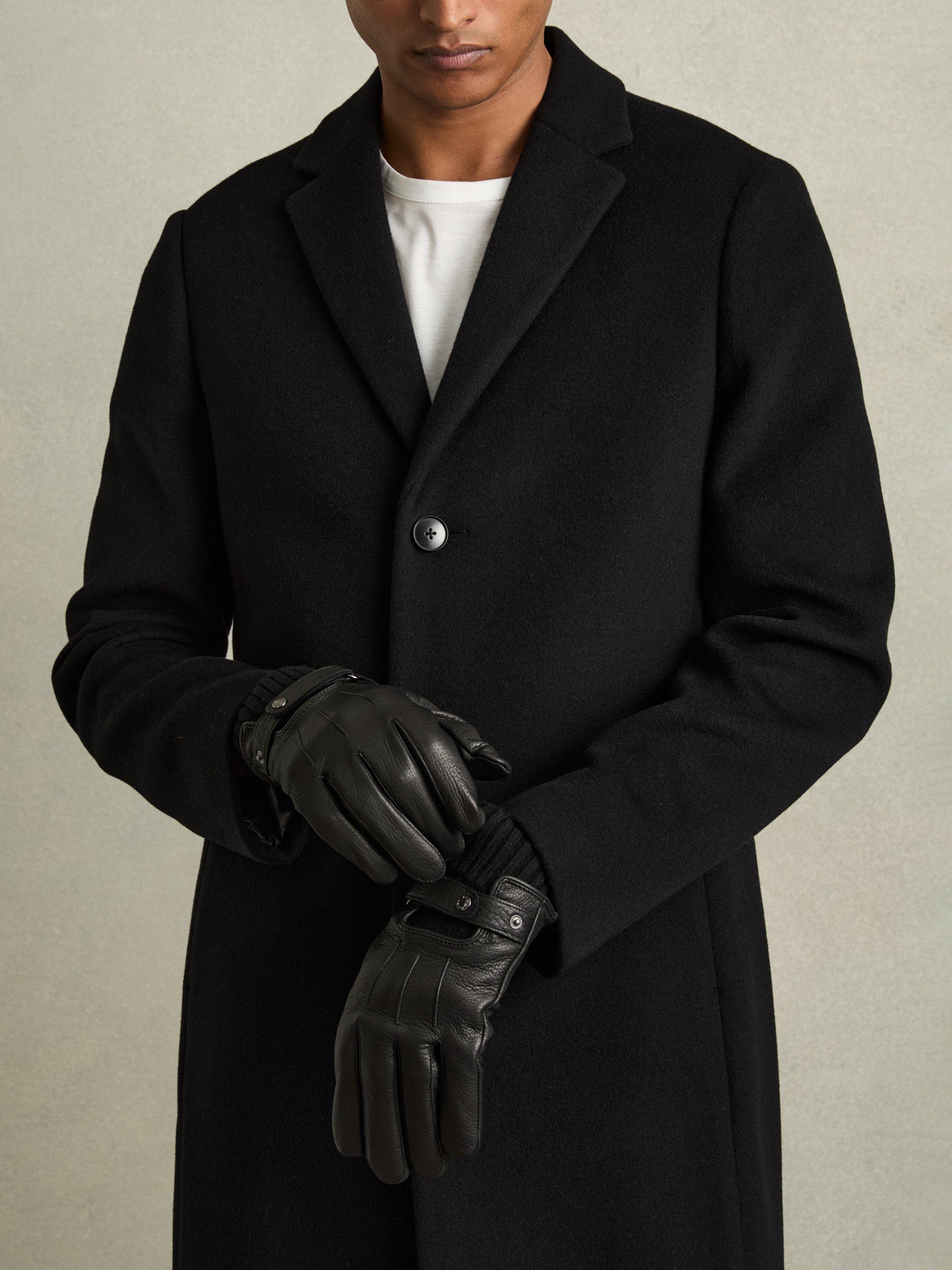 Product image 2 of 3, which shows Reiss Sanford Leather Gloves, Black, S
