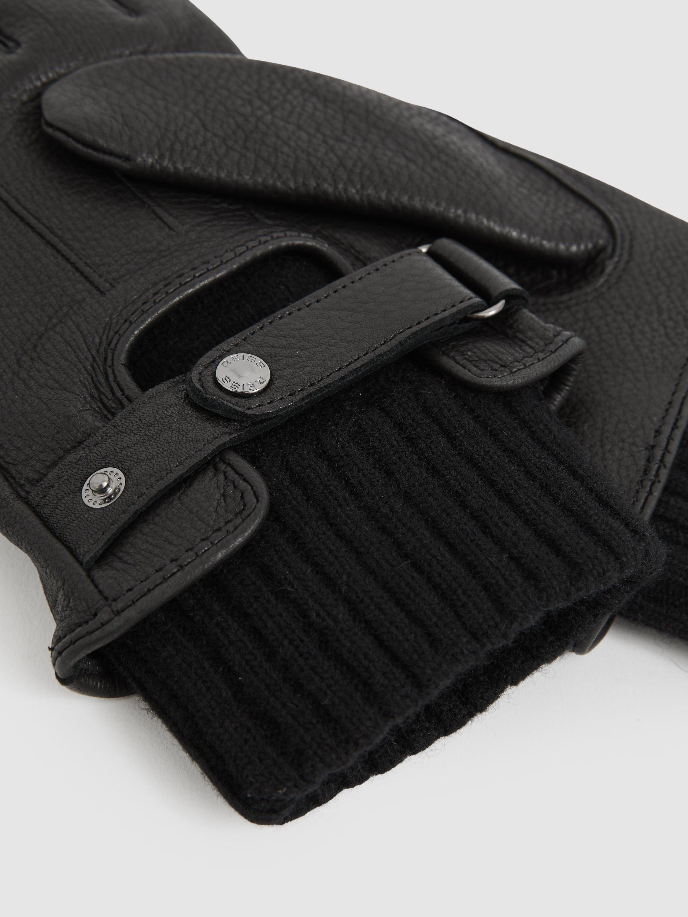 Product image 3 of 3, which shows Reiss Sanford Leather Gloves, Black, S