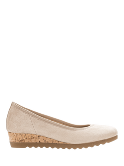 Gabor Epworth Wide Fit Suede Low Wedge Heeled Pumps, Oak, Oak