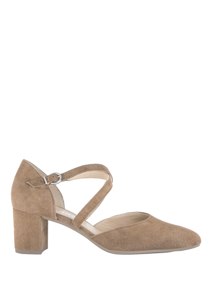 Gabor Gisele Suede Cross Strap Court Shoes, Peanut, Peanut