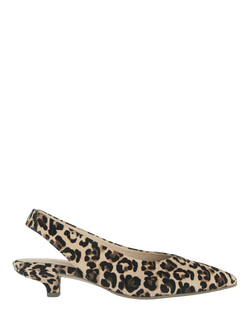 Gabor Arya Suede Leopard Print Kitten Heel Slingback Court Shoes, Beige/Brown, Beige/Brown