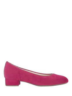 Gabor Betty Suede Low Heel Court Shoes, Pink/Fuschia, Pink/Fuschia