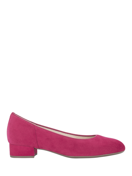 Gabor Betty Suede Low Heel Court Shoes, Pink/Fuschia, Pink/Fuschia