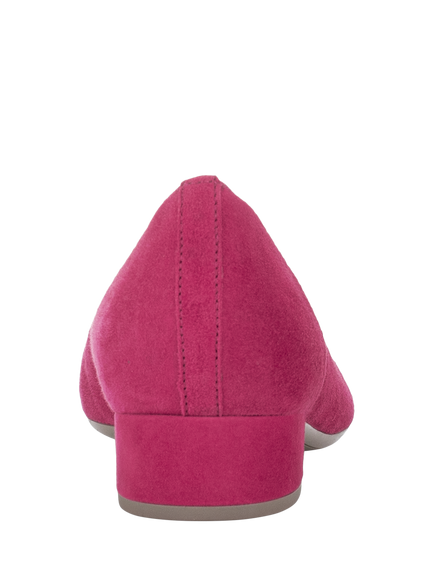 Gabor Betty Suede Low Heel Court Shoes, Pink/Fuschia - view 2, Pink/Fuschia
