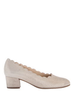 Gabor Gigi Wide Fit Leather Scallop Edge Block Heel Court Shoes, Muschel, Muschel