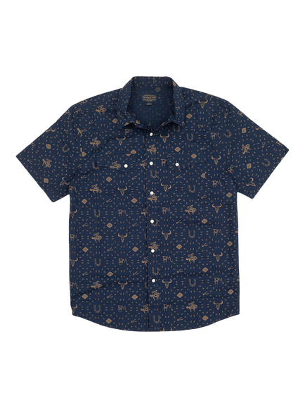 Pendleton Leramie Cotton Short Sleeve Shirt, Western Navy, Western Navy