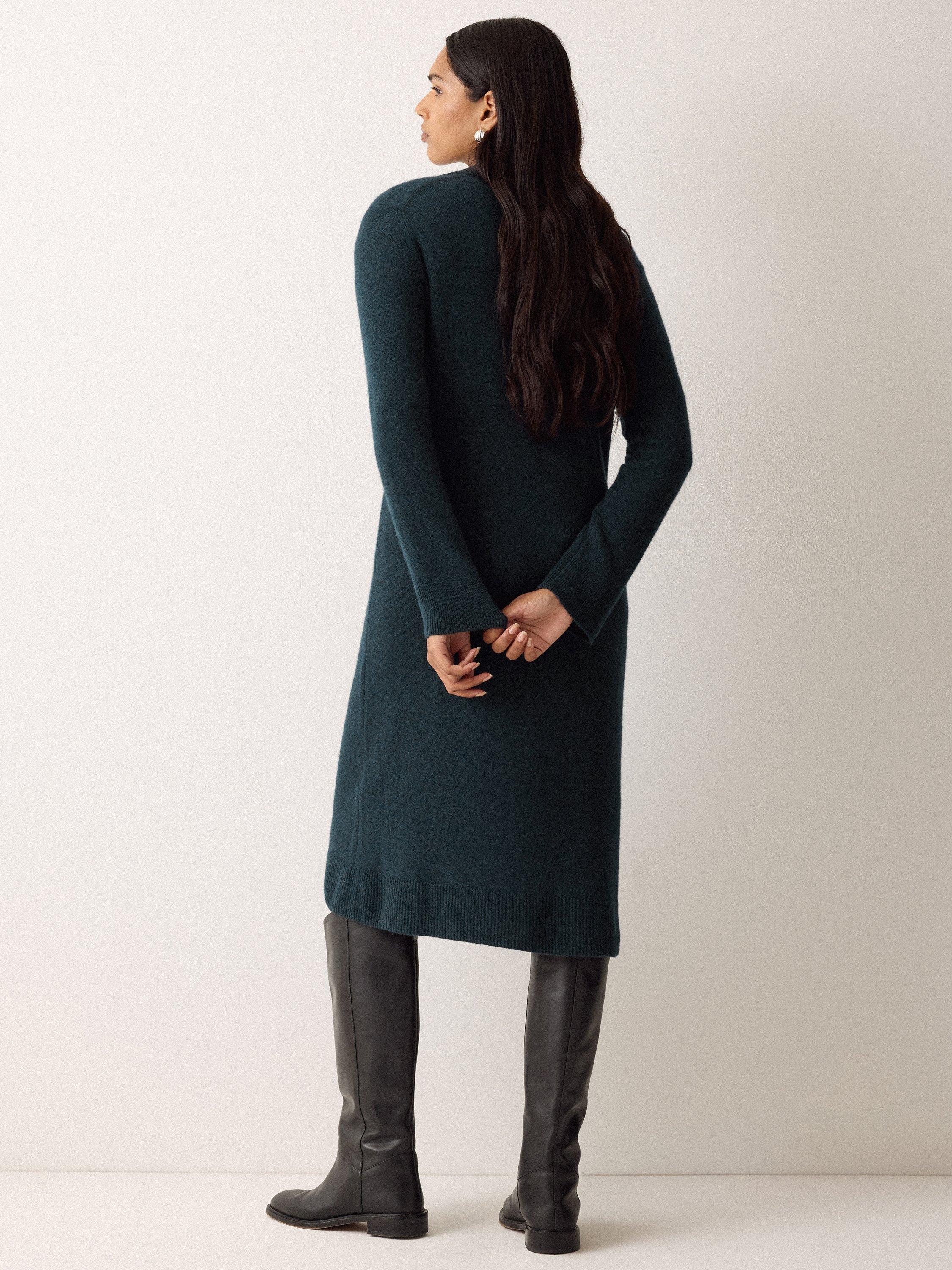 Product image 2 of 5, which shows Jigsaw Compact Collar Wool Rich Dress, Green, L