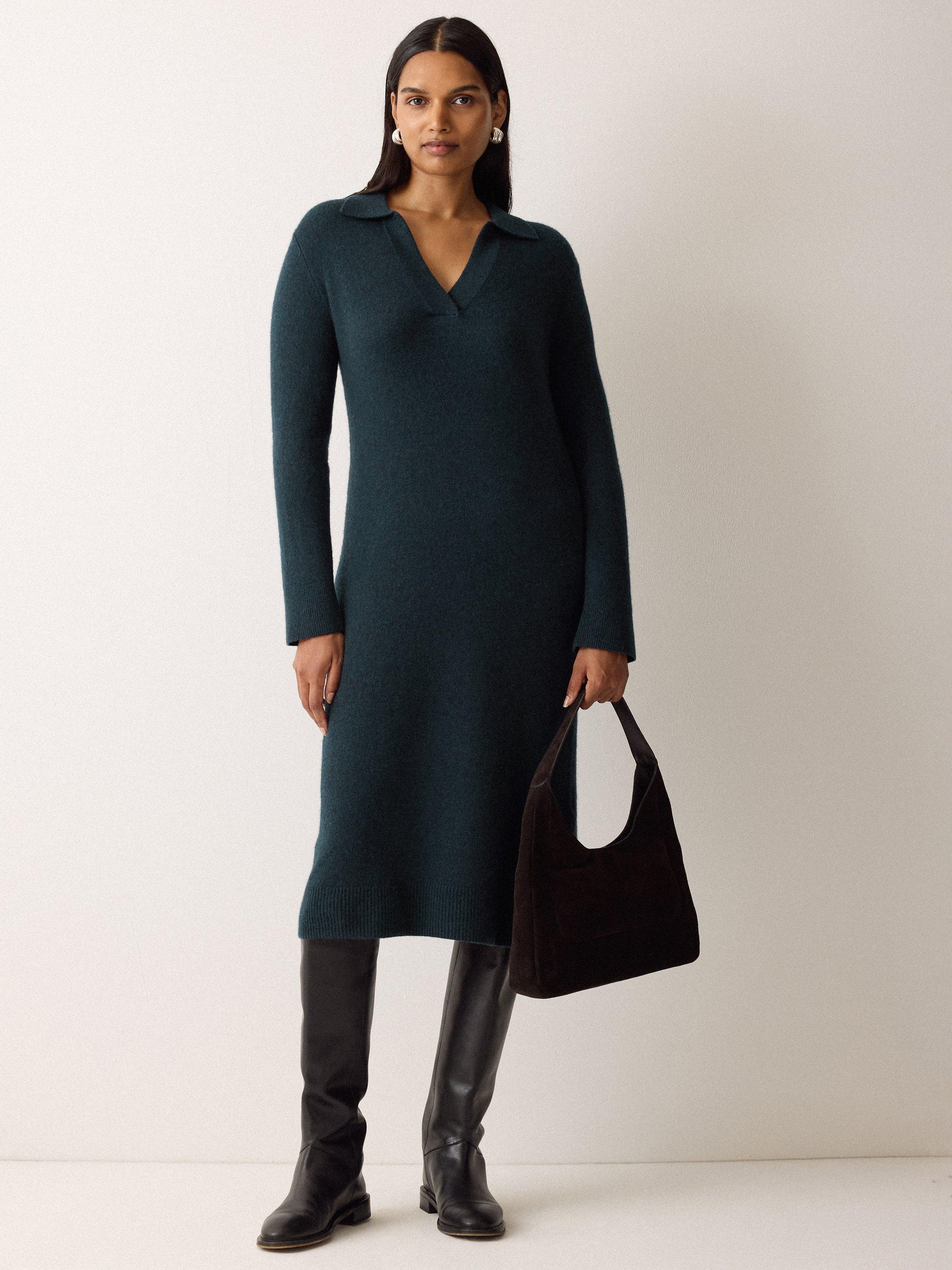 Product image 3 of 5, which shows Jigsaw Compact Collar Wool Rich Dress, Green, L