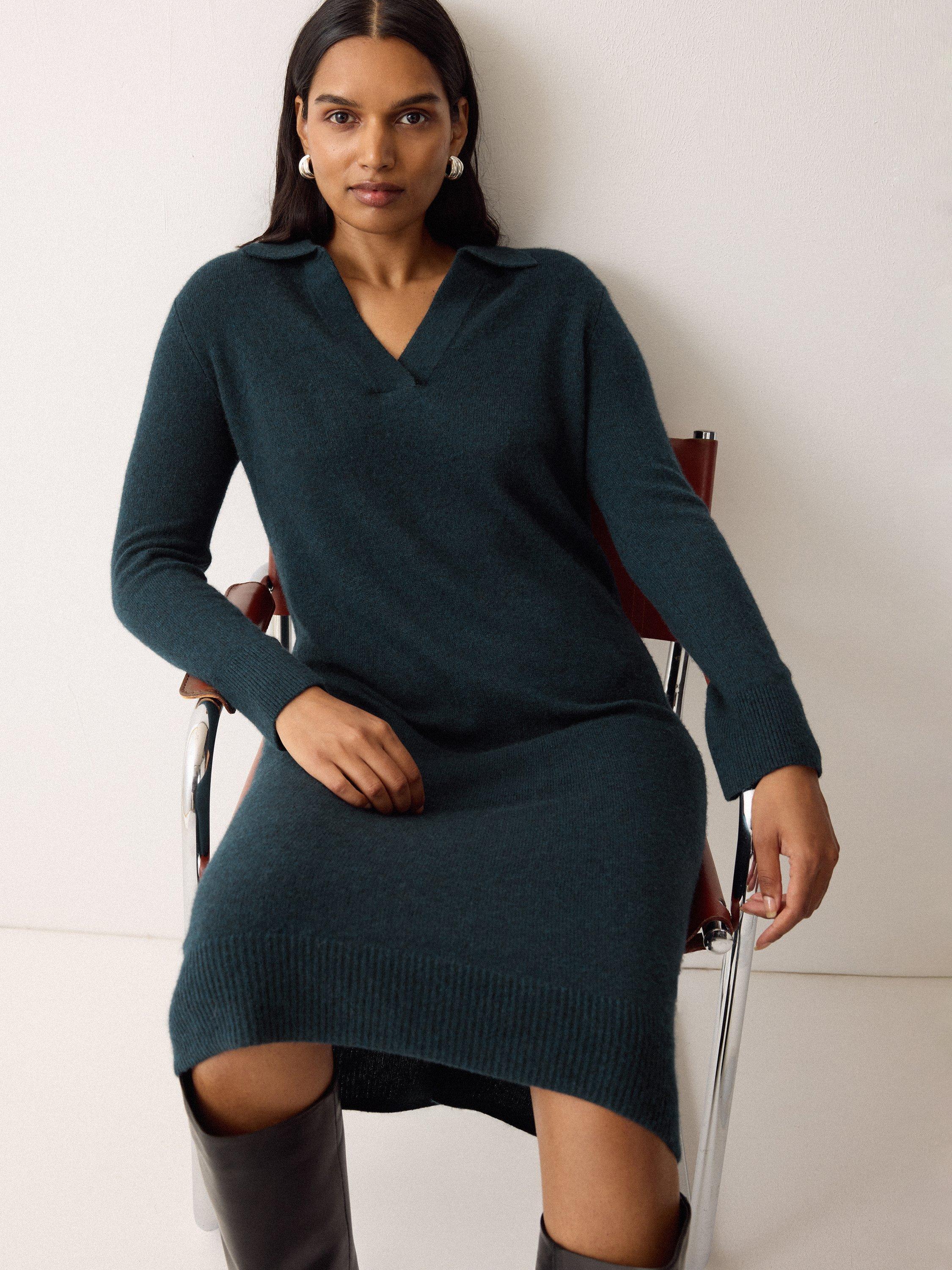 Product image 4 of 5, which shows Jigsaw Compact Collar Wool Rich Dress, Green, L