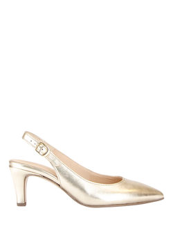 Gabor Lazona Metallic Slingback Leather Court Shoes, Platino, Platino