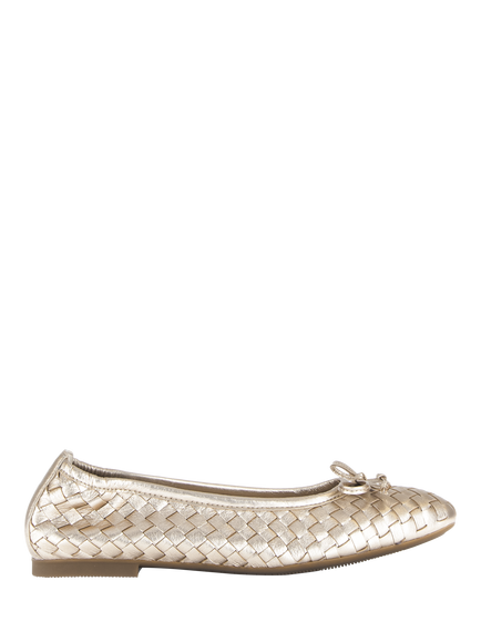 Gabor Jacinta Woven Leather Ballerina Pumps, Champagne, Champagne
