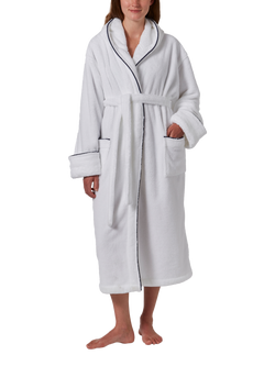 Jasper Conran London Unisex Recycled Polyester Contrast Piped Bath Robe, White/Blue, White/Blue