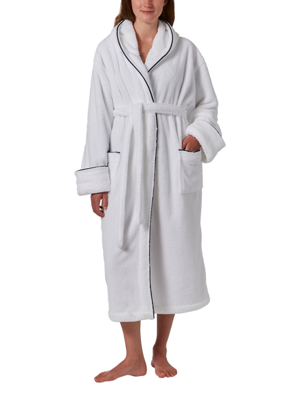 Jasper Conran London Unisex Recycled Polyester Contrast Piped Bath Robe, White/Blue, White/Blue