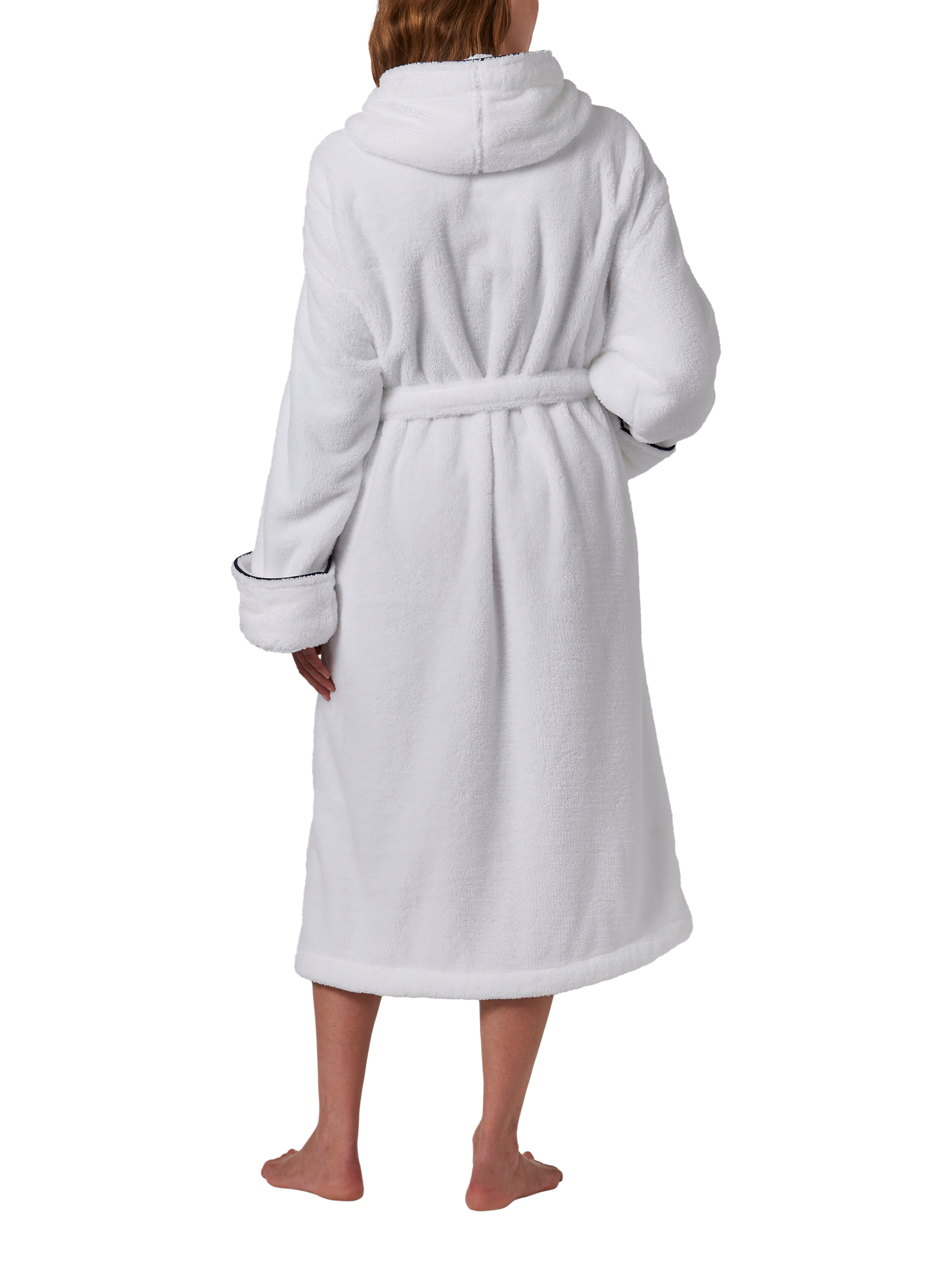 Product image 2 of 2, which shows Jasper Conran London Unisex Recycled Polyester Contrast Piped Bath Robe, White/Blue, XS