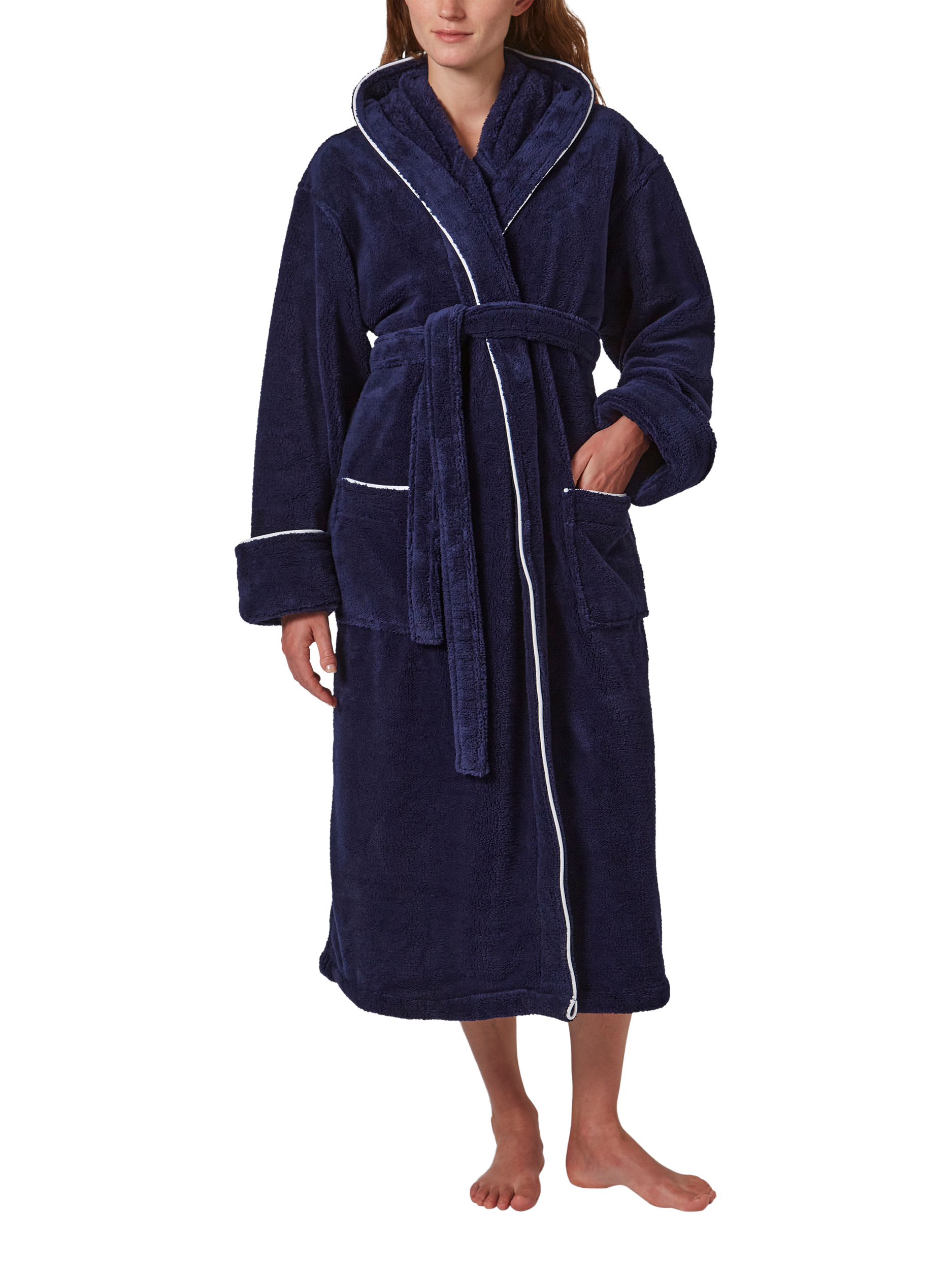 Jasper Conran London Contrast Piping Dressing Gown, Blue/White