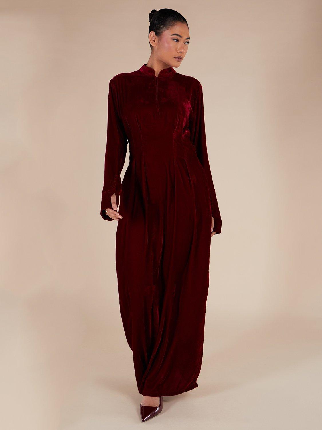 burgundy prom dress corset Wine Velvet Maxi Dress With Open Back And Rhinestone Detail main image 1