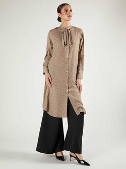 Aab Polka Dot Tie Neck Midi Dress, Beige, Beige