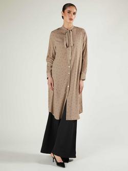 Aab Polka Dot Tie Neck Midi Dress, Beige - view 2, Beige