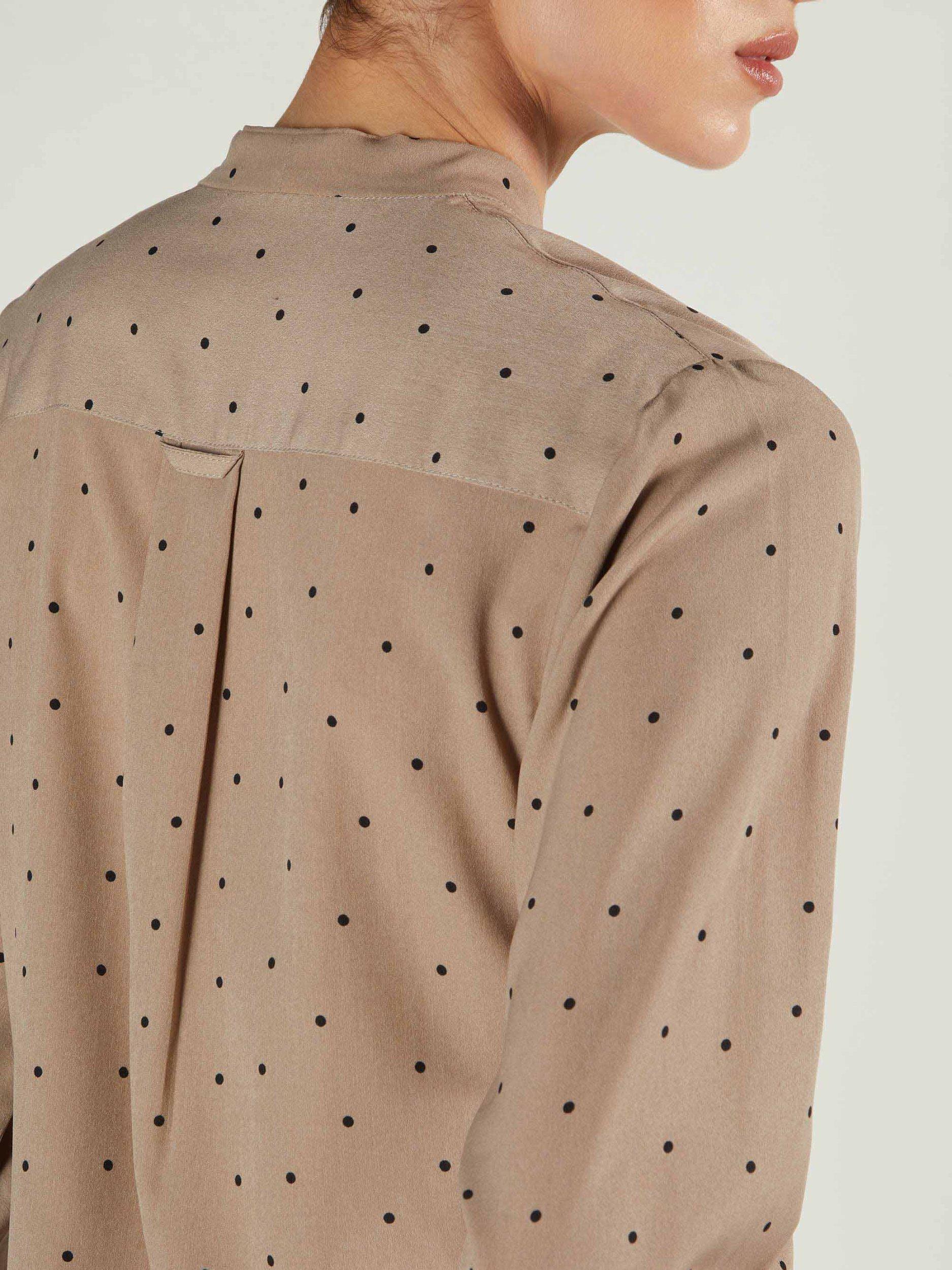 Product image 4 of 4, which shows Aab Polka Dot Tie Neck Midi Dress, Beige, S