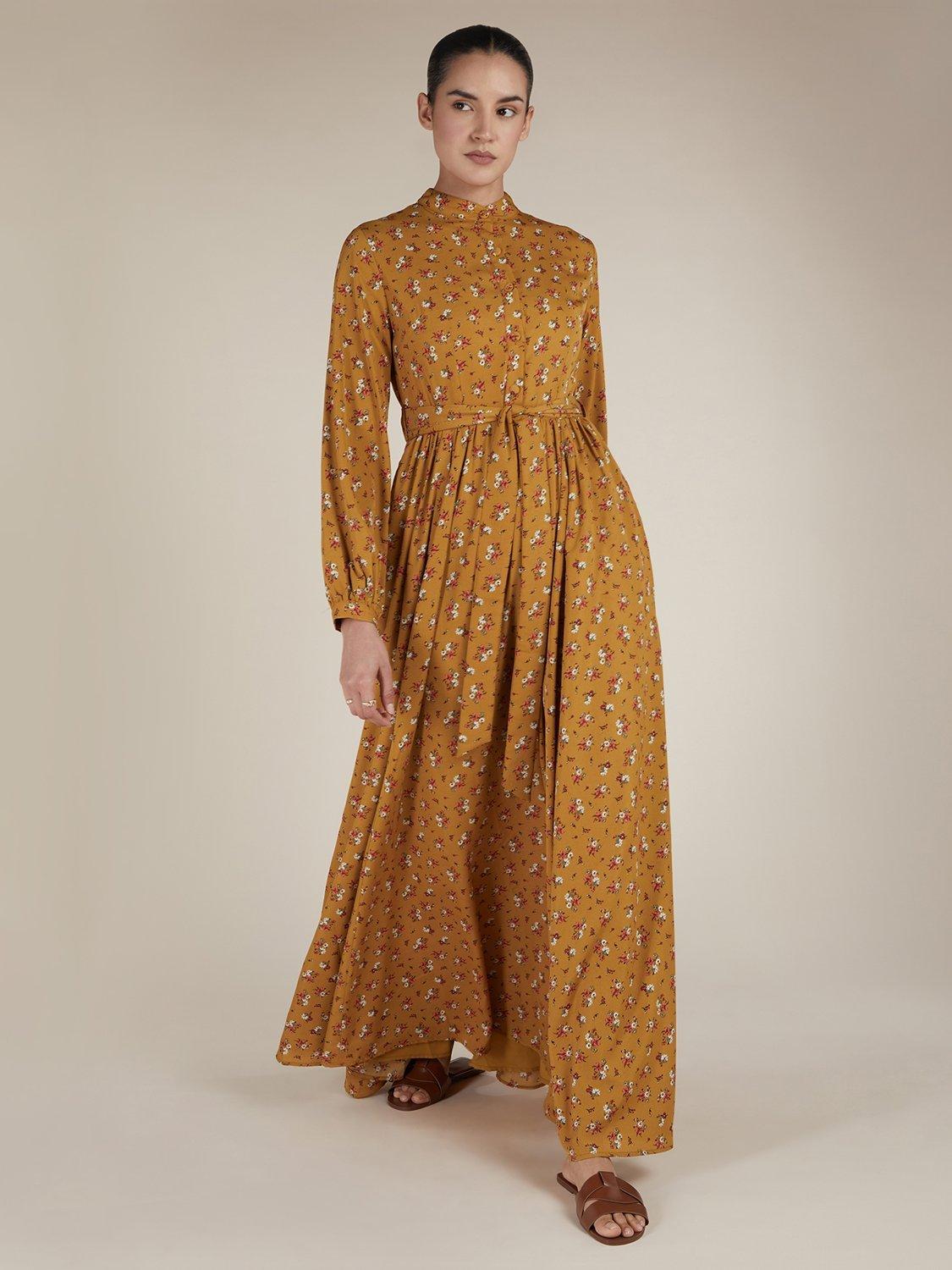 Product image 1 of 4, which shows Aab Floral Maxi Dress, Ochre, S Reg