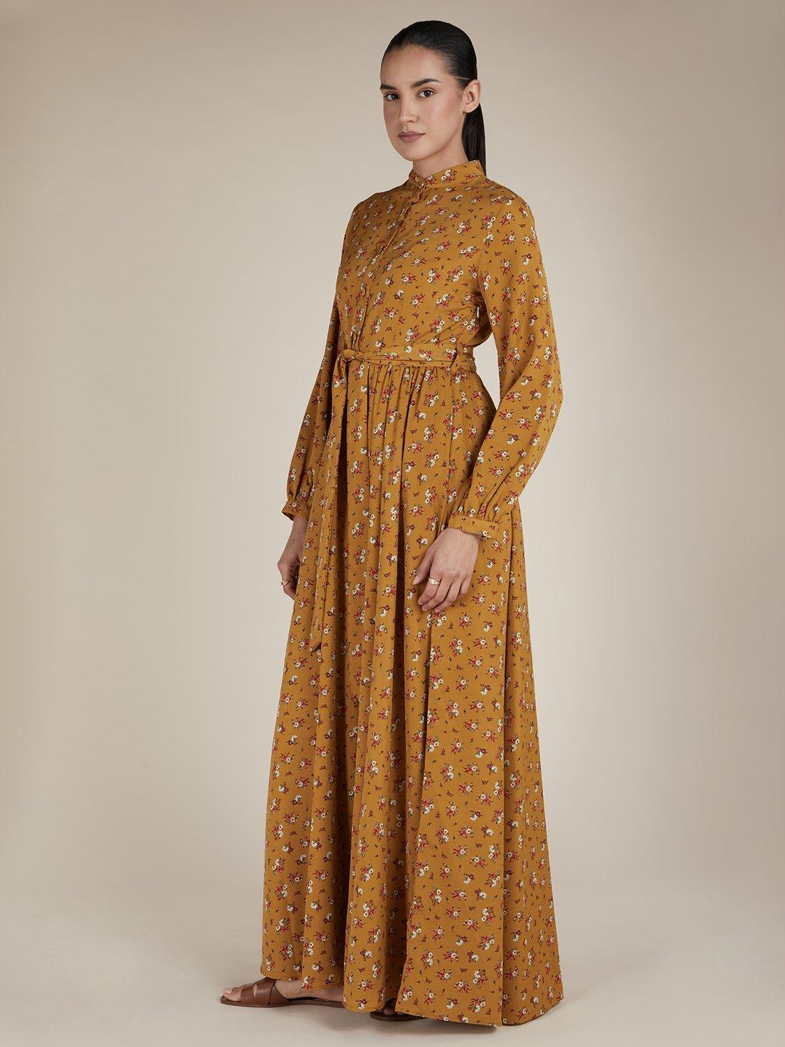 Product image 2 of 4, which shows Aab Floral Maxi Dress, Ochre, S Reg