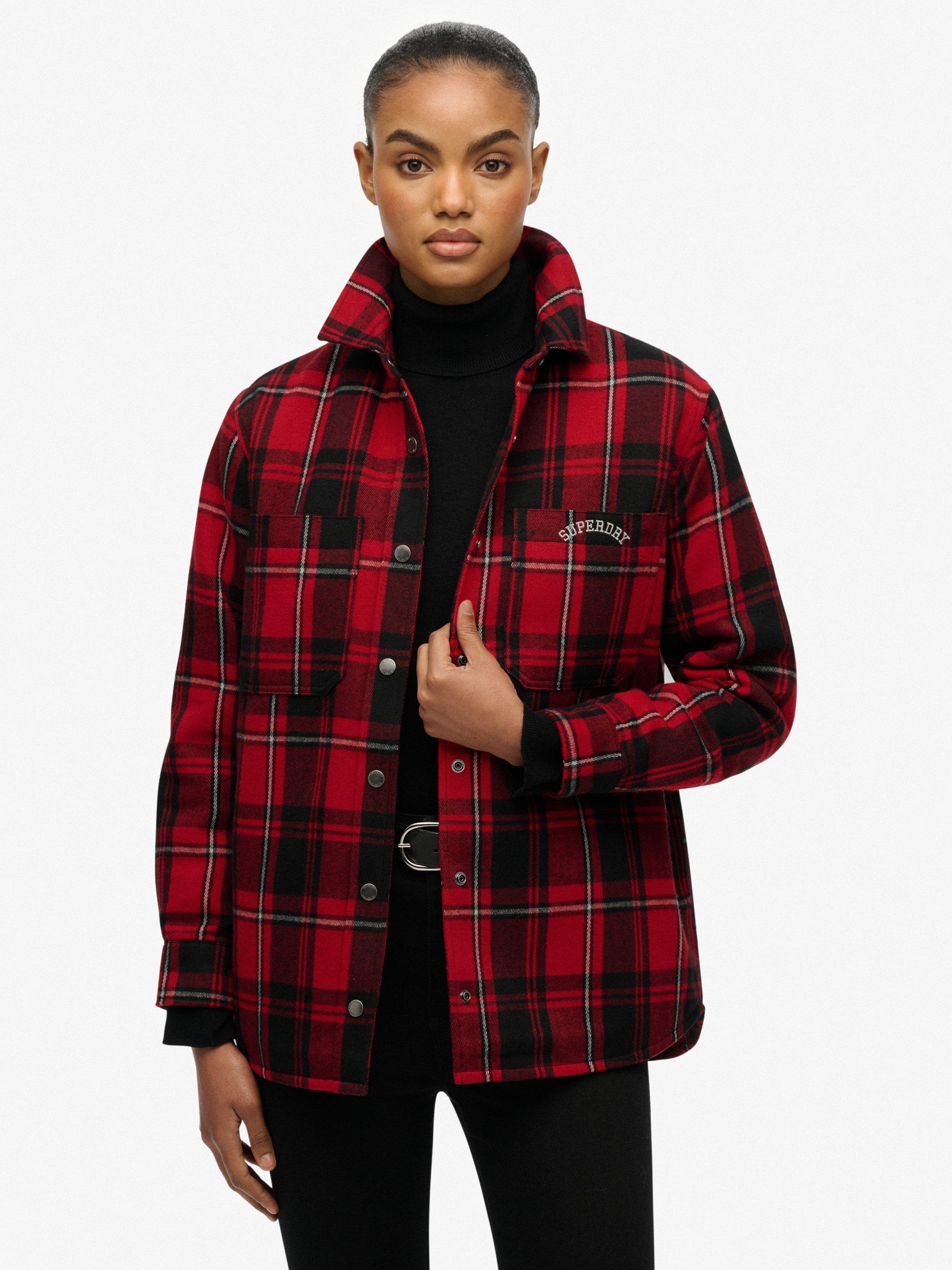 Product image 1 of 6, which shows Superdry Plaid Check Lined Shirt, Red Check, 10