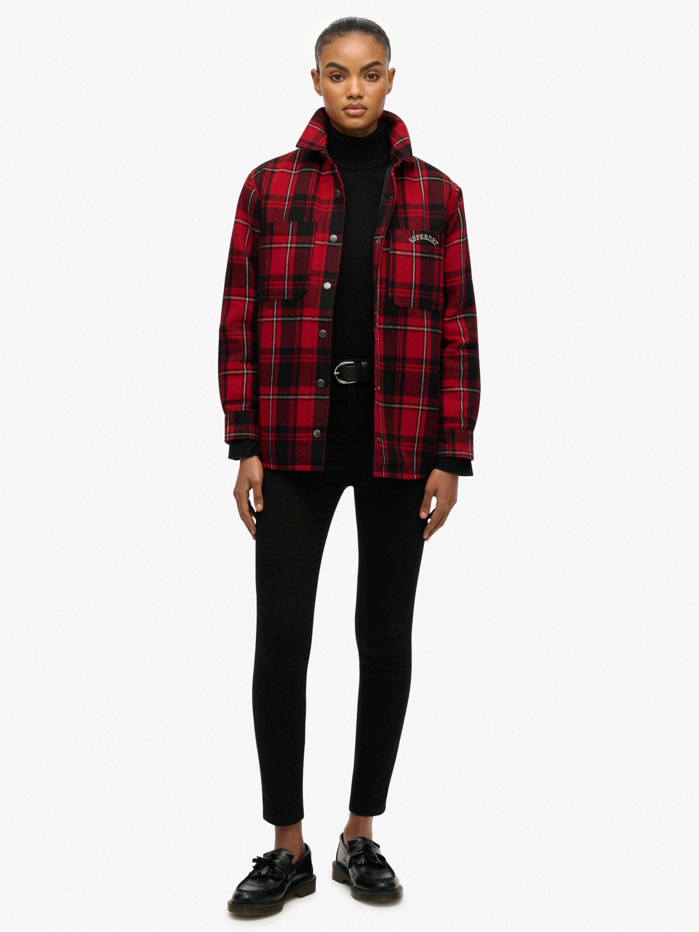 Product image 3 of 6, which shows Superdry Plaid Check Lined Shirt, Red Check, 10