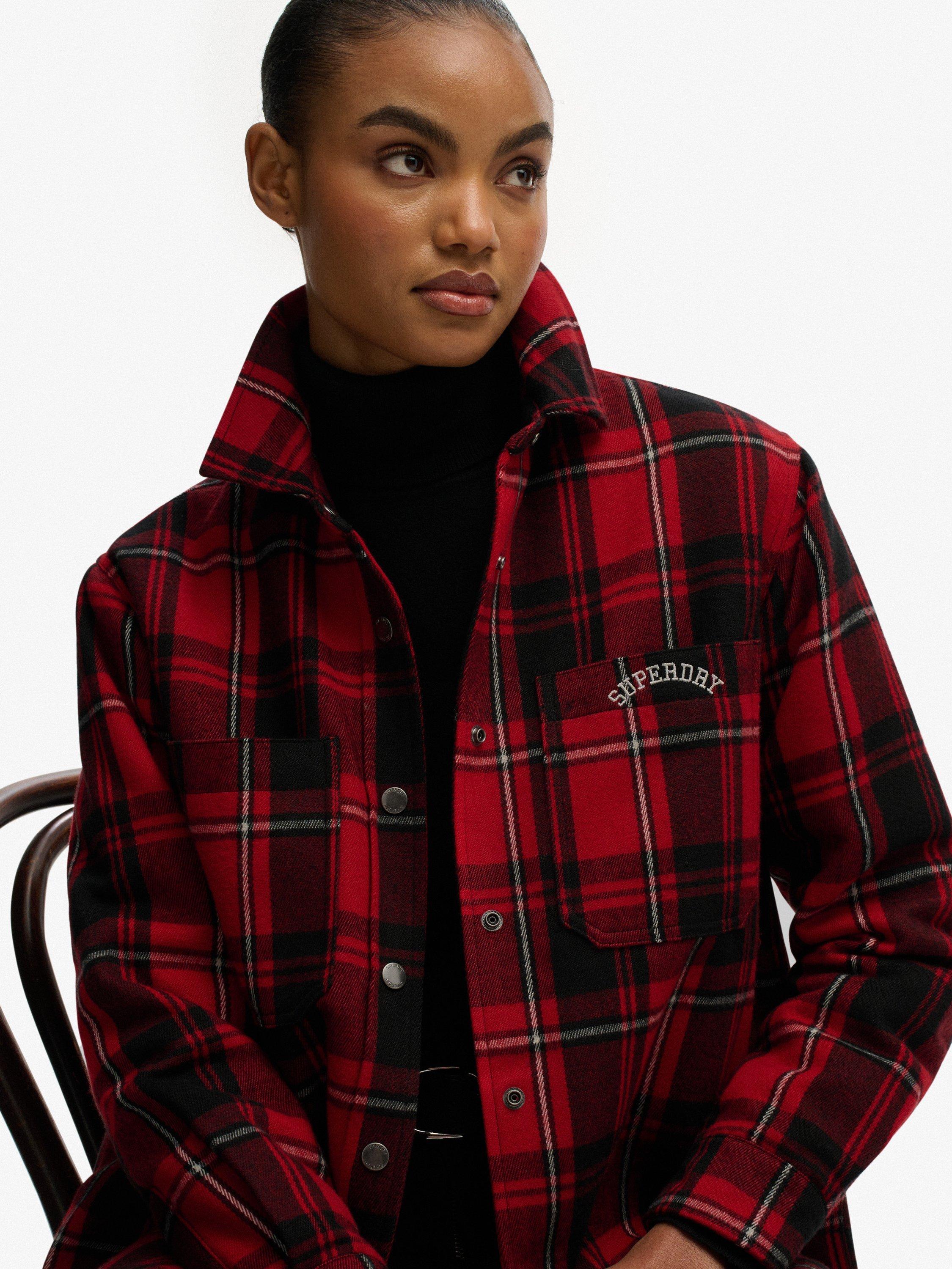 Product image 4 of 6, which shows Superdry Plaid Check Lined Shirt, Red Check, 10