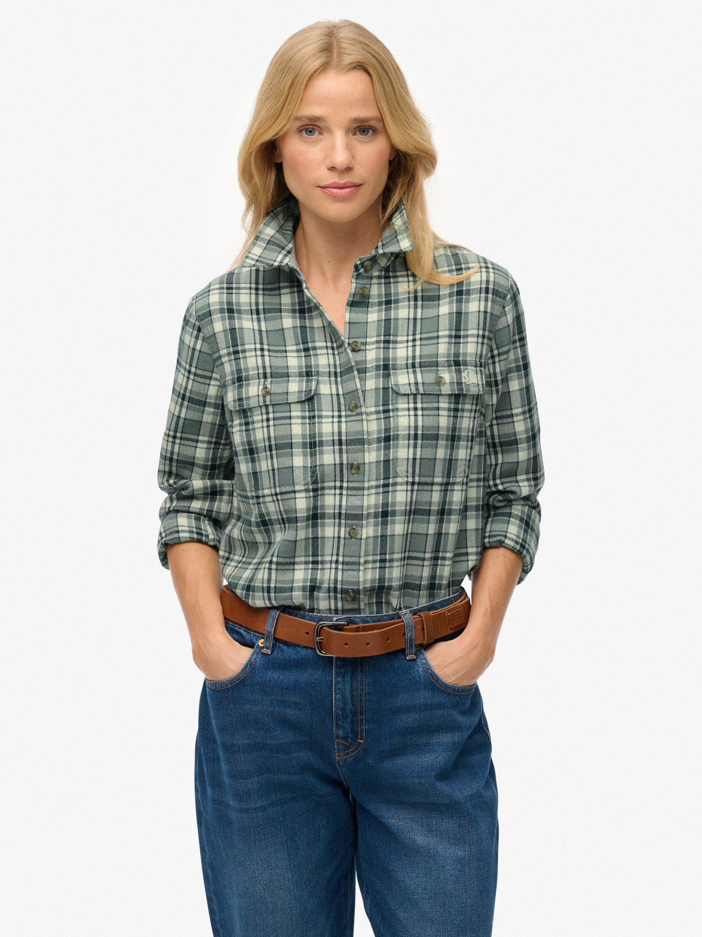 Product image 1 of 6, which shows Superdry Lumberjack Check Flannel Shirt, Green Check, 14