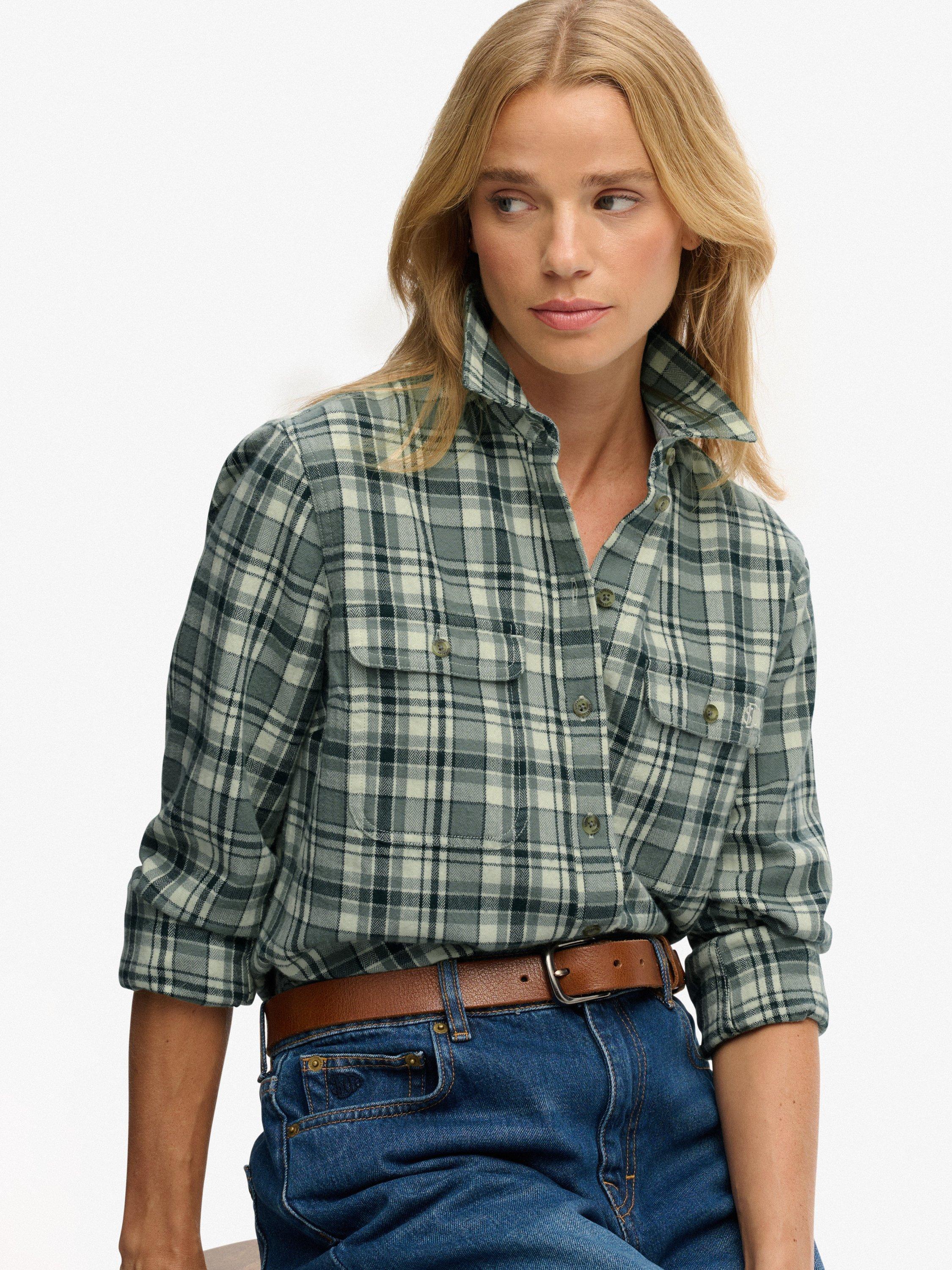 Product image 4 of 6, which shows Superdry Lumberjack Check Flannel Shirt, Green Check, 14