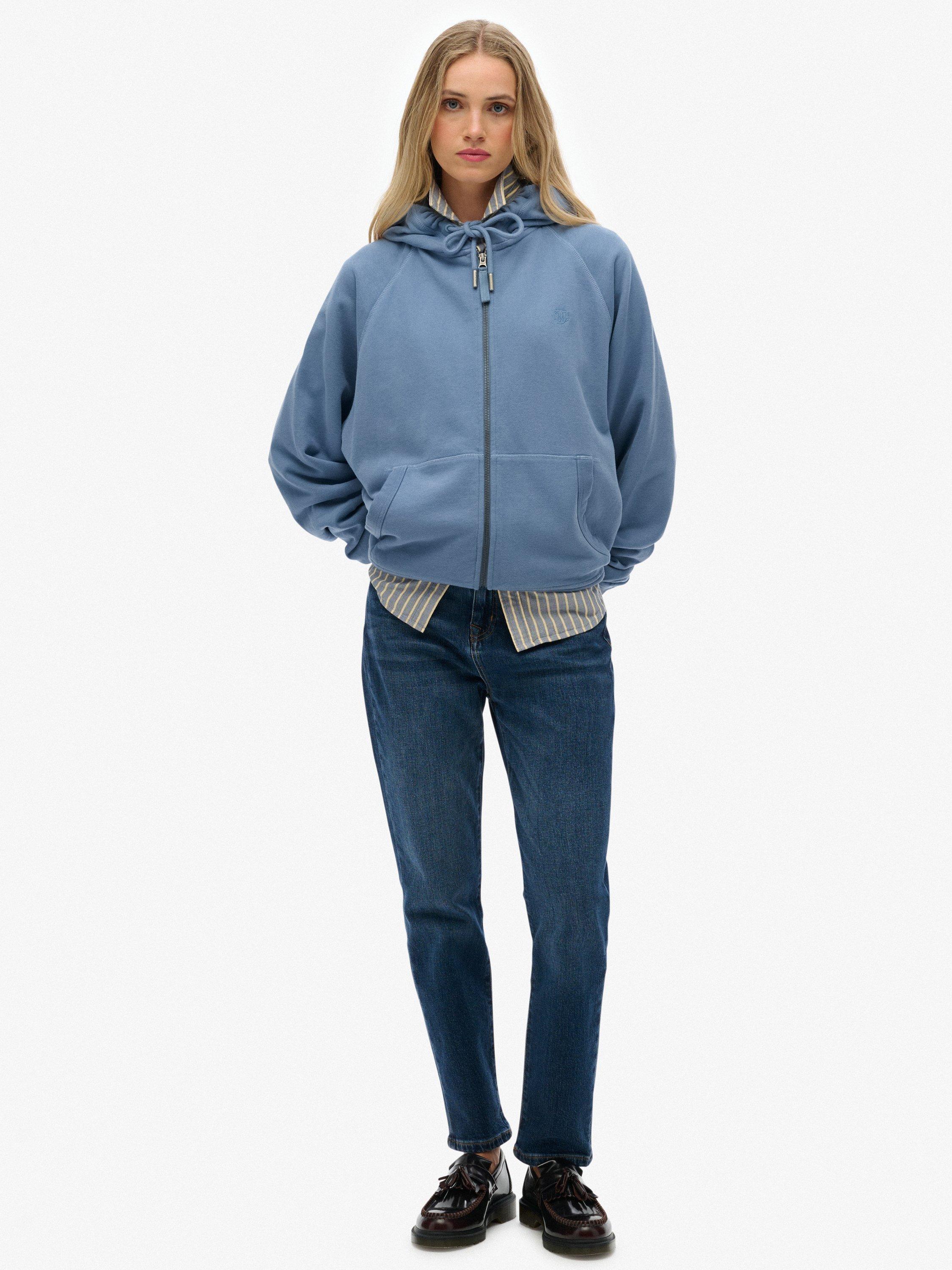 Product image 3 of 6, which shows Superdry Studios Relaxed Zip Hoodie, Tidal Blue, 16