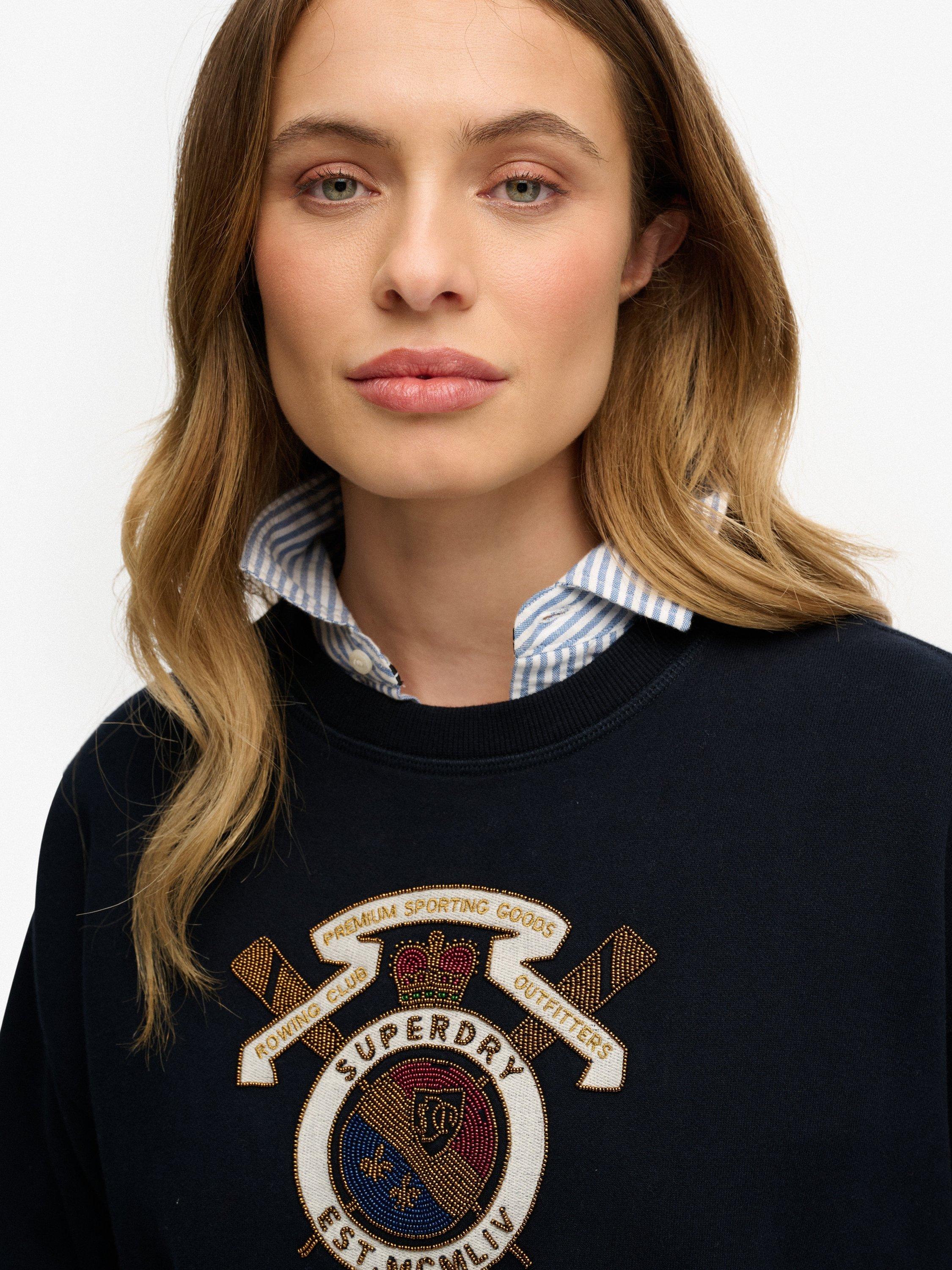 Product image 5 of 5, which shows Superdry Crest Loose Crew Sweatshirt, Eclipse Navy, 6